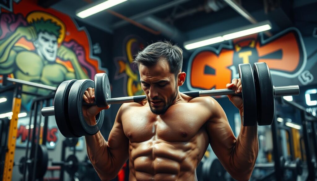 a man lifting weights in a gym